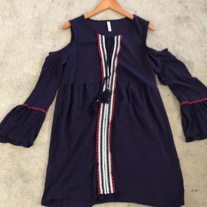 Cut Out Long Sleeved Dress w/ Bom Tie in Front